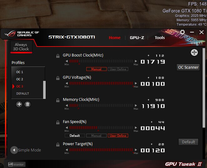 asus gpu tweak ii how to save overclock