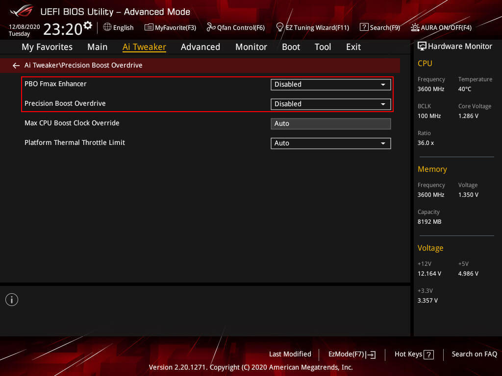 PBO 2.0 & Fmax Enhancer settings for manual overclock