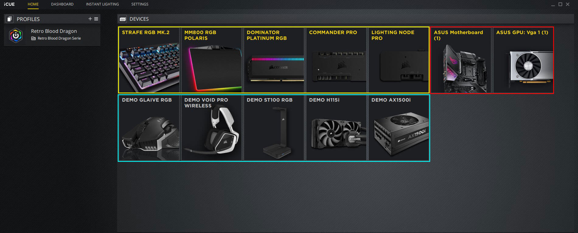 Connected devices from Corsair and ASUS in iCue