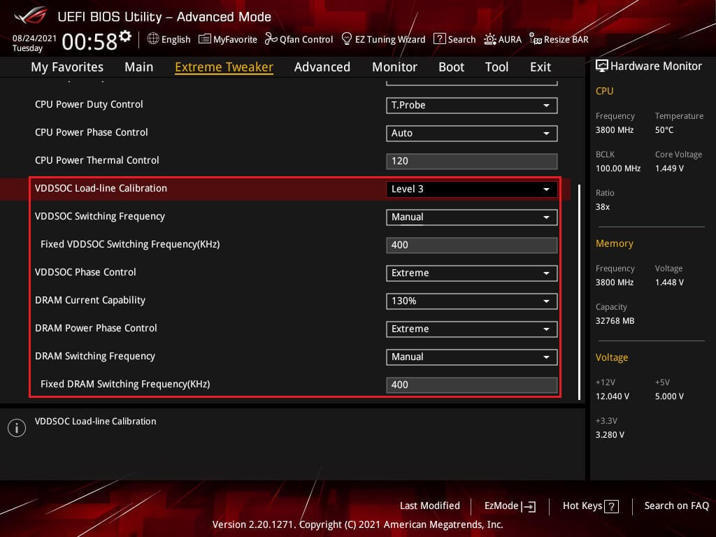 VRM SoC and Switching Frequency settings for DDR4 overclocking