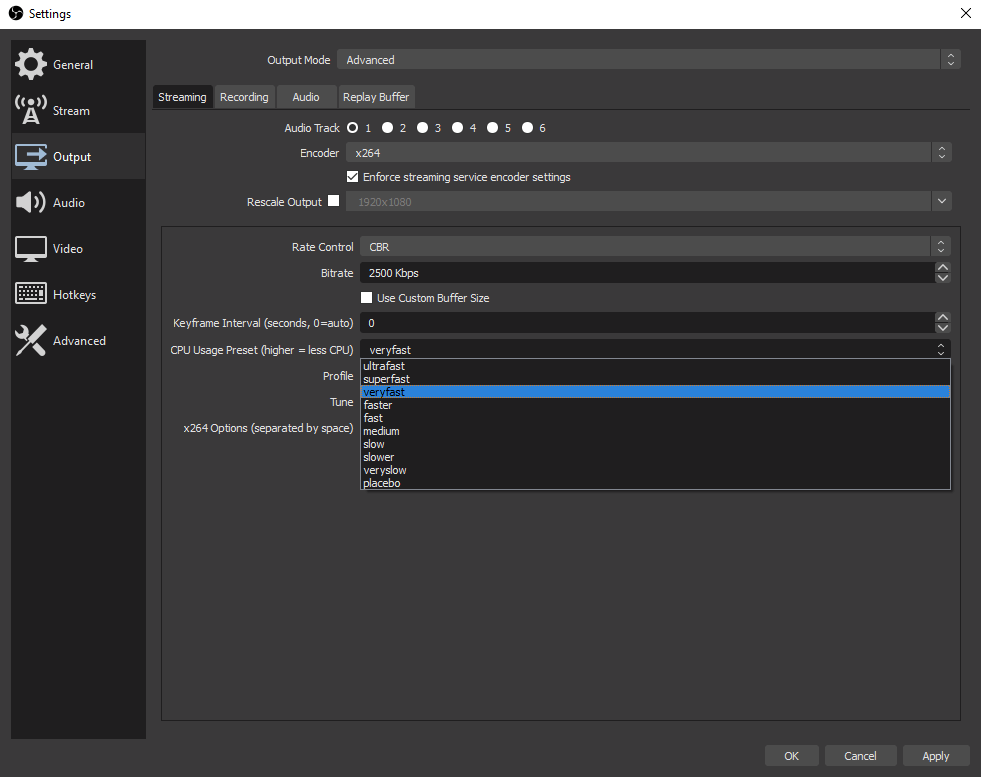 Encoding presets for the CPU