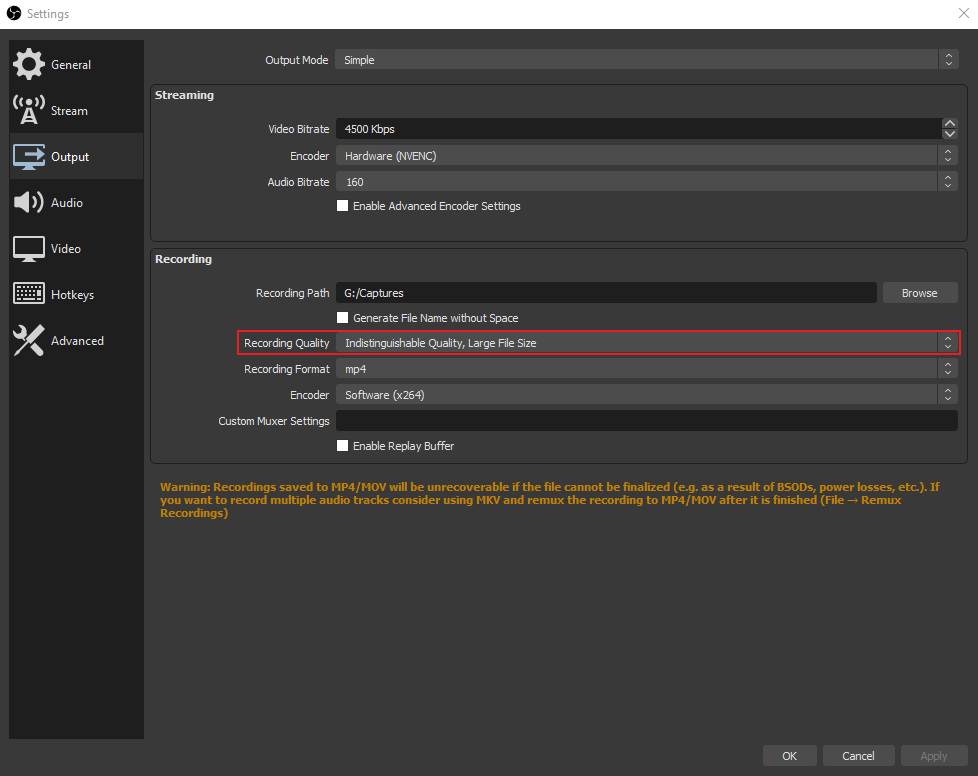 obs studio recording settings 1080p 60fps